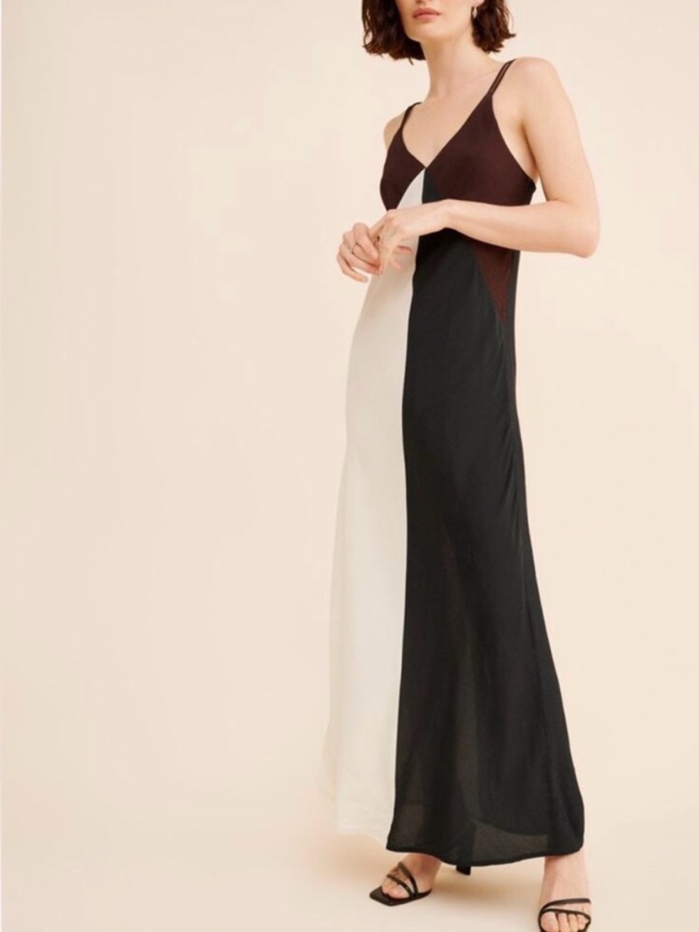 Conditions Apply Colorblock Slip Maxi Dress in Black, White & Brown